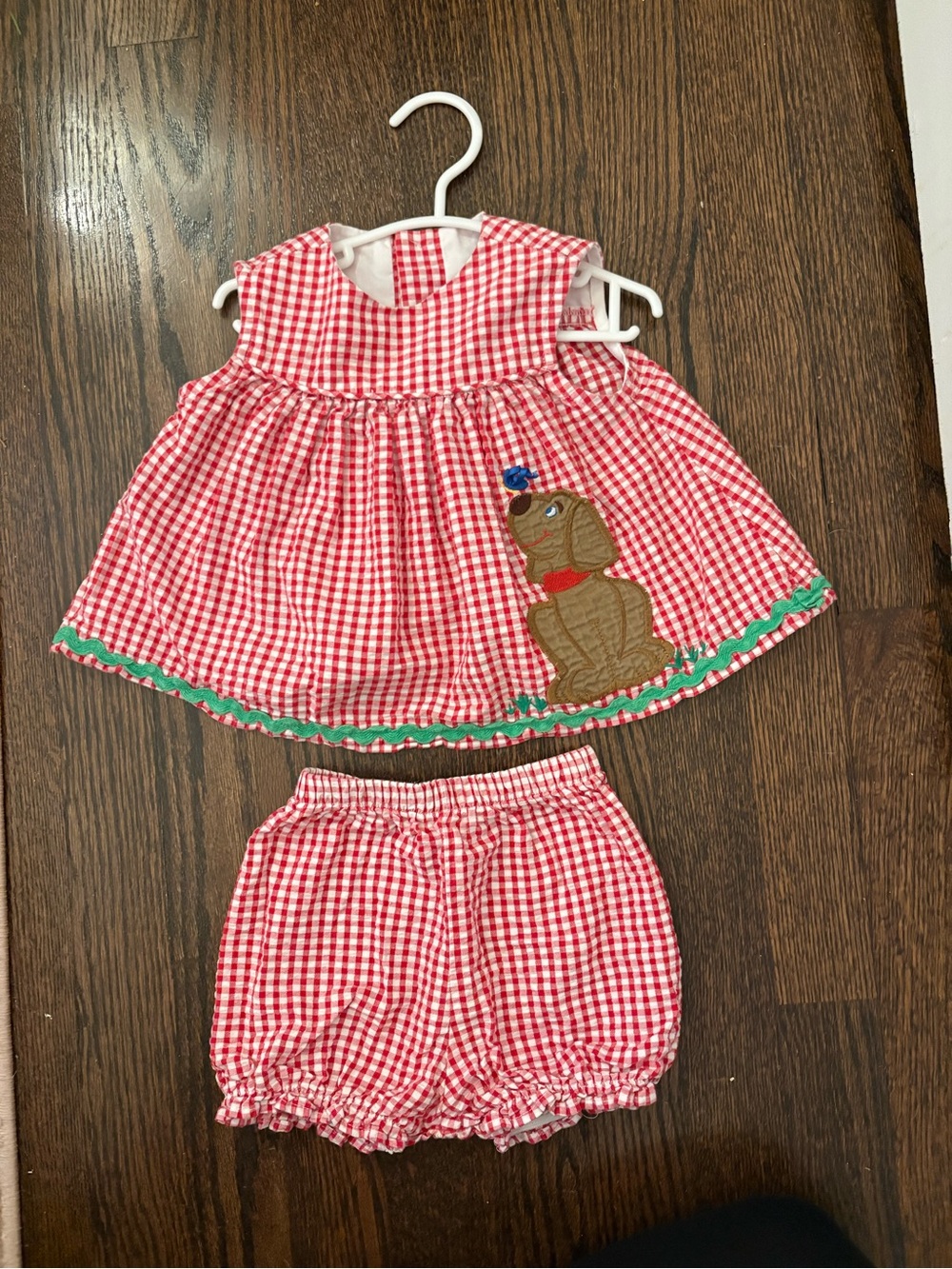 Red Gingham Puppy Appliqué Kids Matching Set